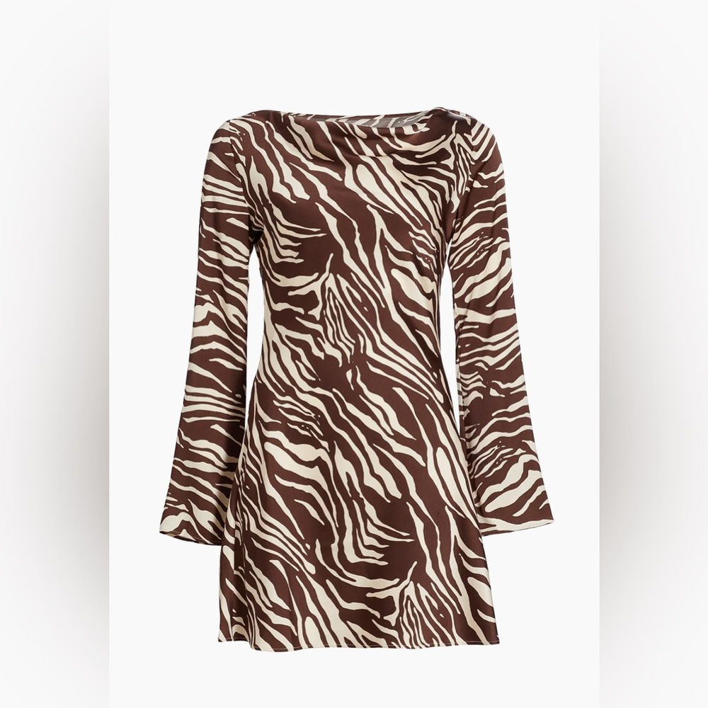 Reformation Zebra Print Long Sleeve Dress in Brown and Cream